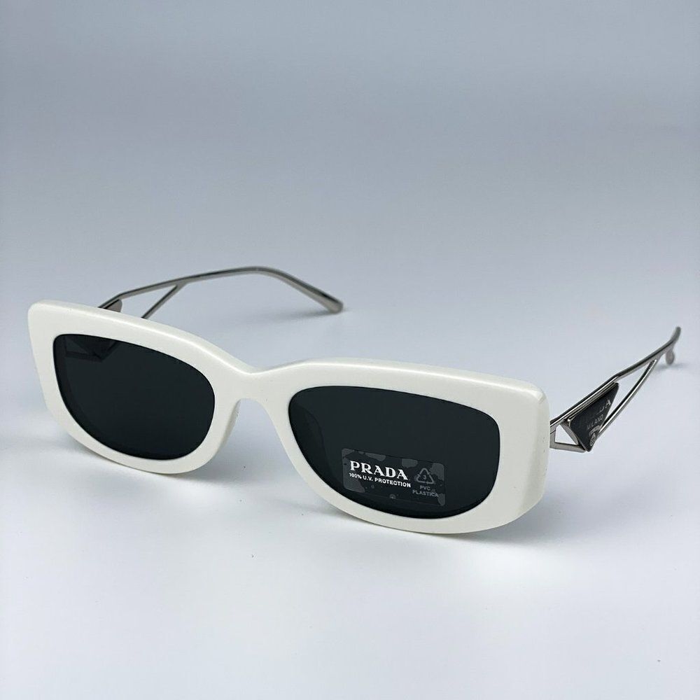 NEW Prada PR14YS 1425S0 Talc Dark Grey Rectangle Unisex Sunglasses - Picture 1 of 11
